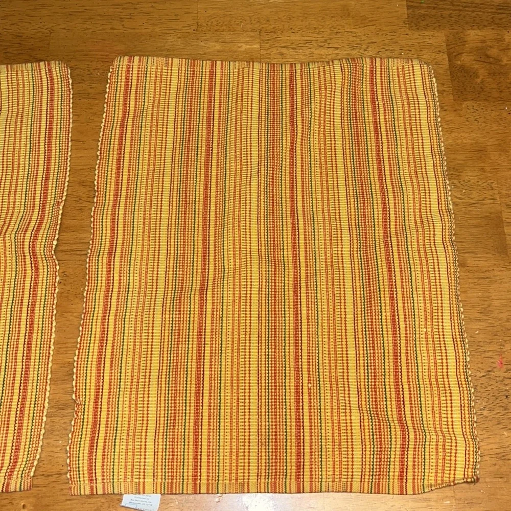 Cotton Place Mats Set of Two Yellow, Green, Orange Stripe
